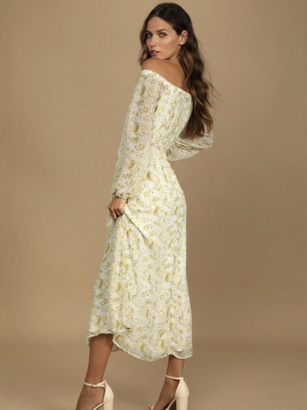 Lulus Love That Blooms Yellow Floral Print Off-the-Shoulder Maxi Dress NWT - Picture 3 of 10